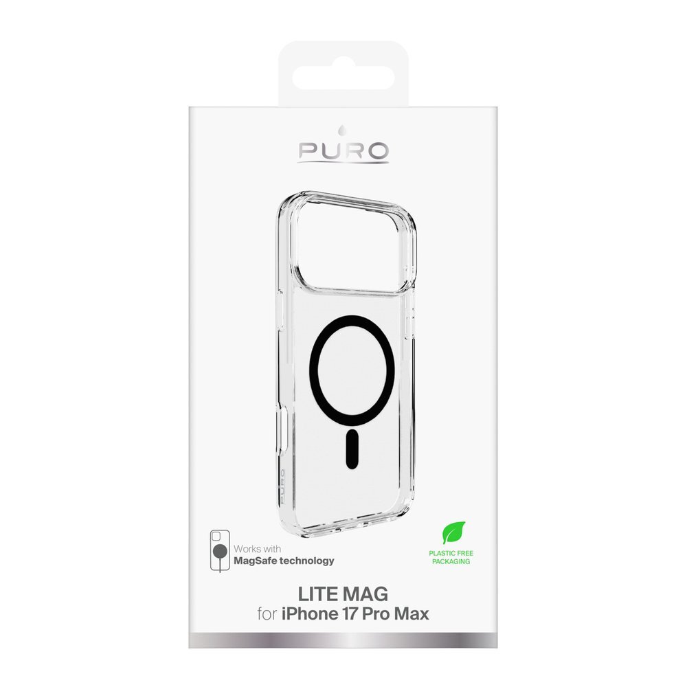 iPhone 17 Pro Max Puro Lite Mag TPU+PC dėklas su MagSafe – permatomas su juodu rėmeliu 1 iPhone 17 Pro Max Puro Lite Mag TPU+PC dėklas su MagSafe – permatomas su juodu rėmeliu 1