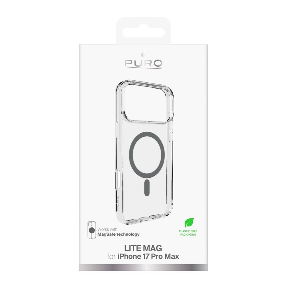 iPhone 17 Pro Max Puro Lite Mag TPU+PC dėklas su MagSafe – permatomas su pilku rėmeliu 1 iPhone 17 Pro Max Puro Lite Mag TPU+PC dėklas su MagSafe – permatomas su pilku rėmeliu 1