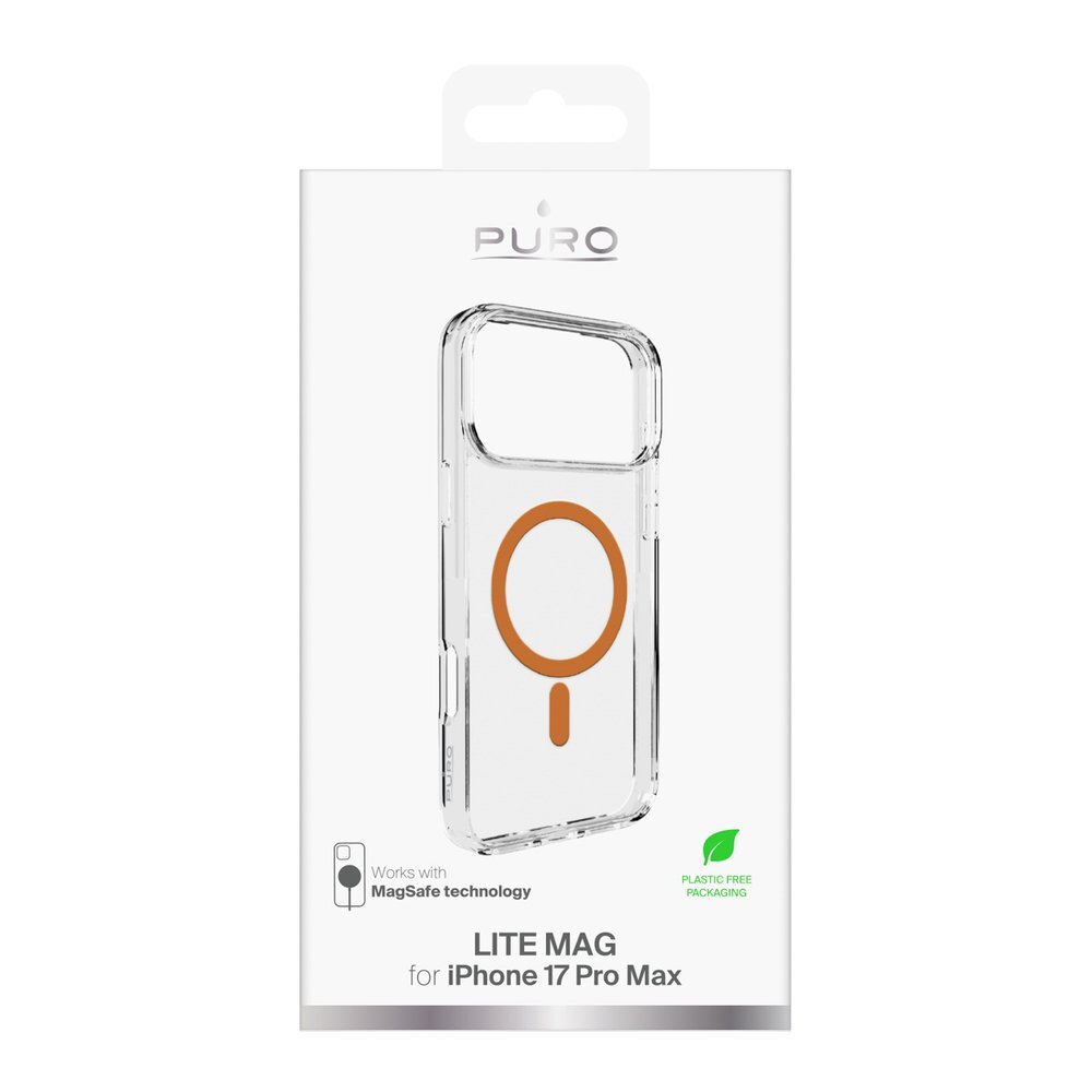 iPhone 17 Pro Max Puro Lite Mag TPU+PC dėklas su MagSafe palaikymu - permatomas su oranžiniu rėmeliu 1 iPhone 17 Pro Max Puro Lite Mag TPU+PC dėklas su MagSafe palaikymu - permatomas su oranžiniu rėmeliu 1