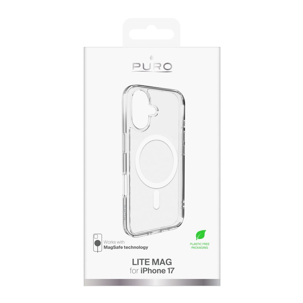 iPhone 17 dėklas Puro Lite Mag TPU+PC MagSafe – permatomas su baltu žiedu 1 iPhone 17 dėklas Puro Lite Mag TPU+PC MagSafe – permatomas su baltu žiedu 1