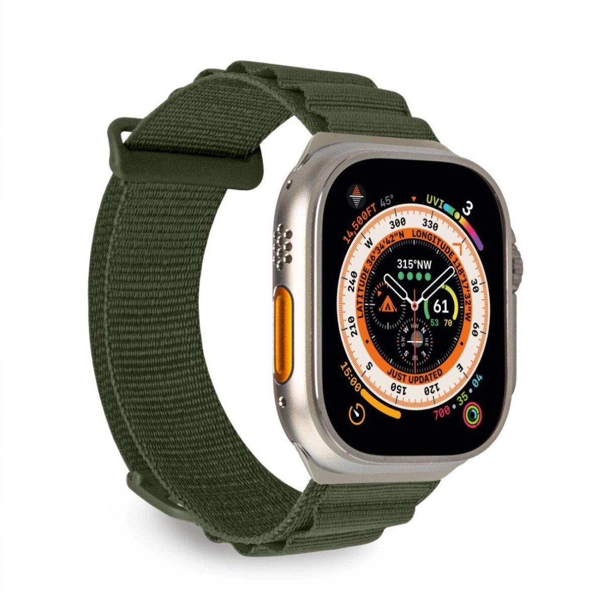 Dirželis Puro Extreme Nailon Apple Watch 42 / 44 / 45 / 49 mm – tamsiai žalias
