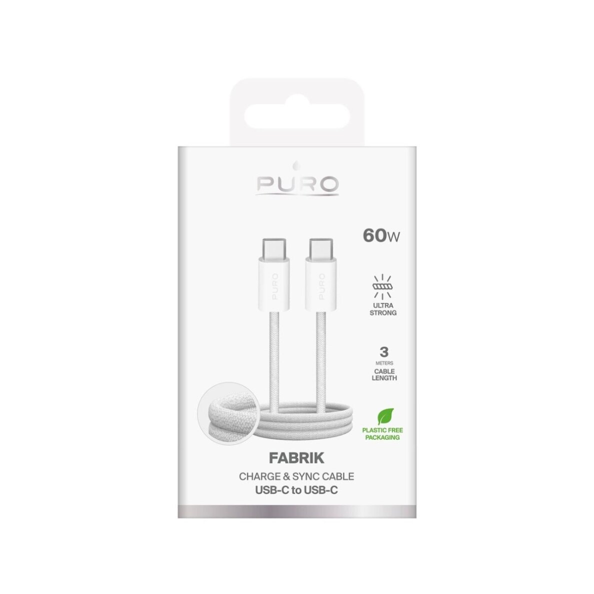 Laidas Puro Fabrik 4 240W pintas USB-C – USB-C 1m – baltas 1