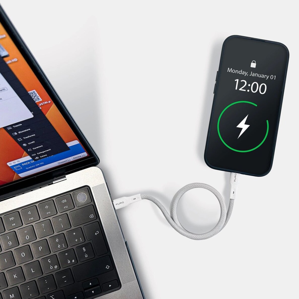 Laidas Puro Magnetic USB-C – USB-C 60W USB 3.2 (20Gbps) magnetinis 1m – baltas 4 Laidas Puro Magnetic USB-C – USB-C 60W USB 3.2 (20Gbps) magnetinis 1m – baltas 4