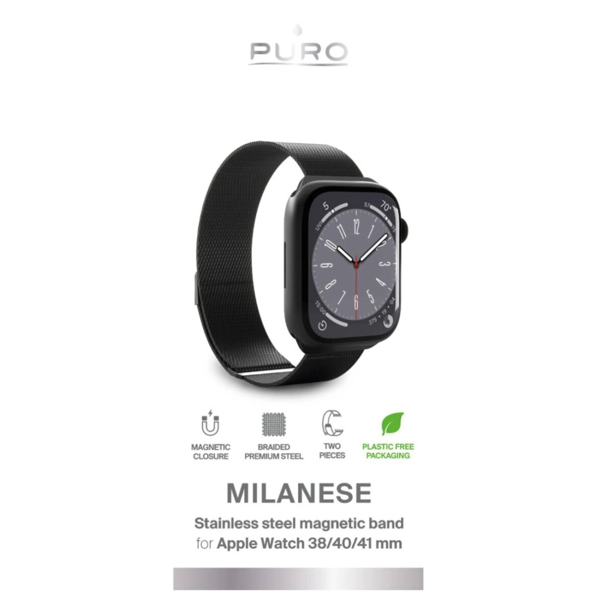 Dirželis Puro Milanese Nerūdijančio plieno Apple Watch 38 / 40 / 41 mm – juodas 1