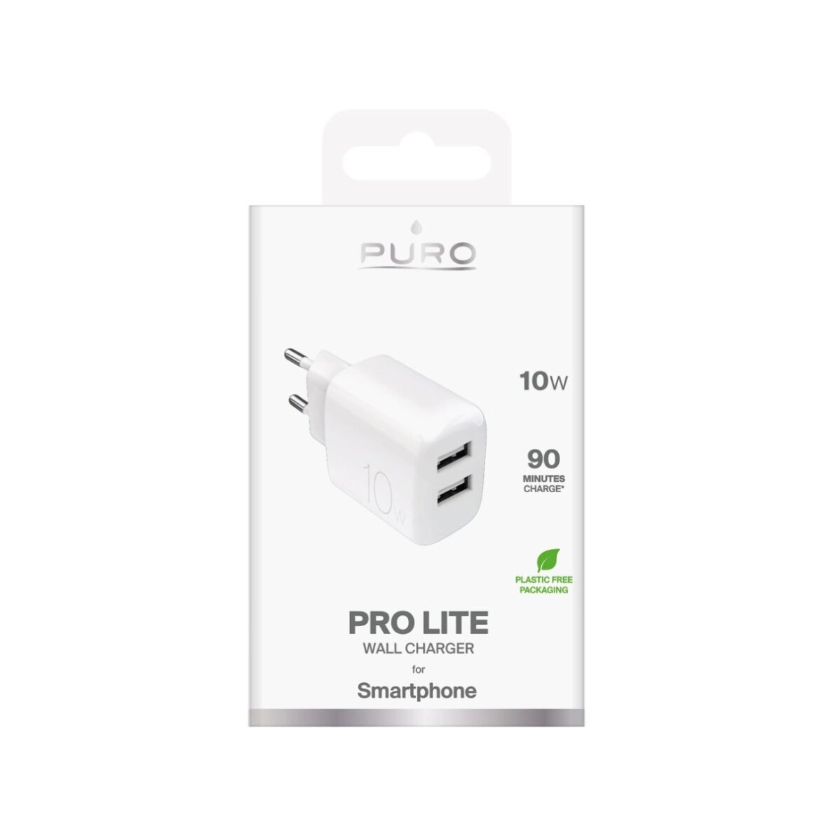 Sieninis įkroviklis Puro ProLite 10W 2x USB-A – baltas 1