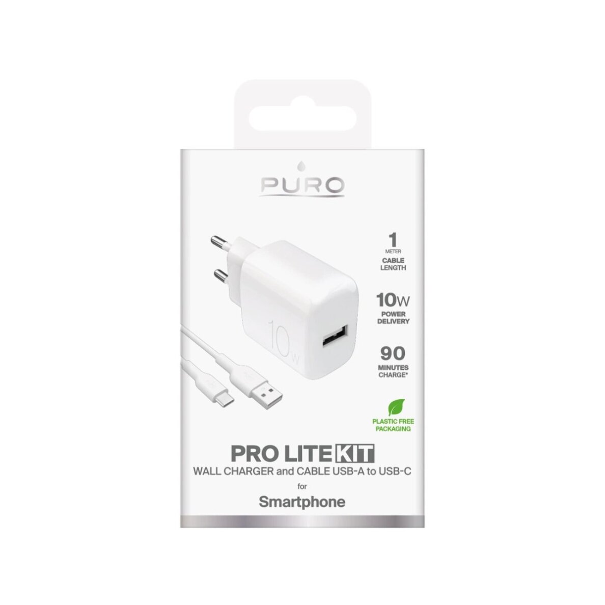 Sieninis įkroviklis Puro ProLite 10W USB-A + USB-A – USB-C laidas 1.2m – baltas 1 Sieninis įkroviklis Puro ProLite 10W USB-A + USB-A – USB-C laidas 1.2m – baltas 1