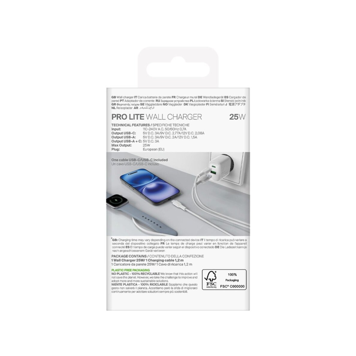 Sieninis įkroviklis Puro ProLite 25W USB-A / USB-C + USB-C – USB-C laidas 1.2m – baltas 2 Sieninis įkroviklis Puro ProLite 25W USB-A / USB-C + USB-C – USB-C laidas 1.2m – baltas 2