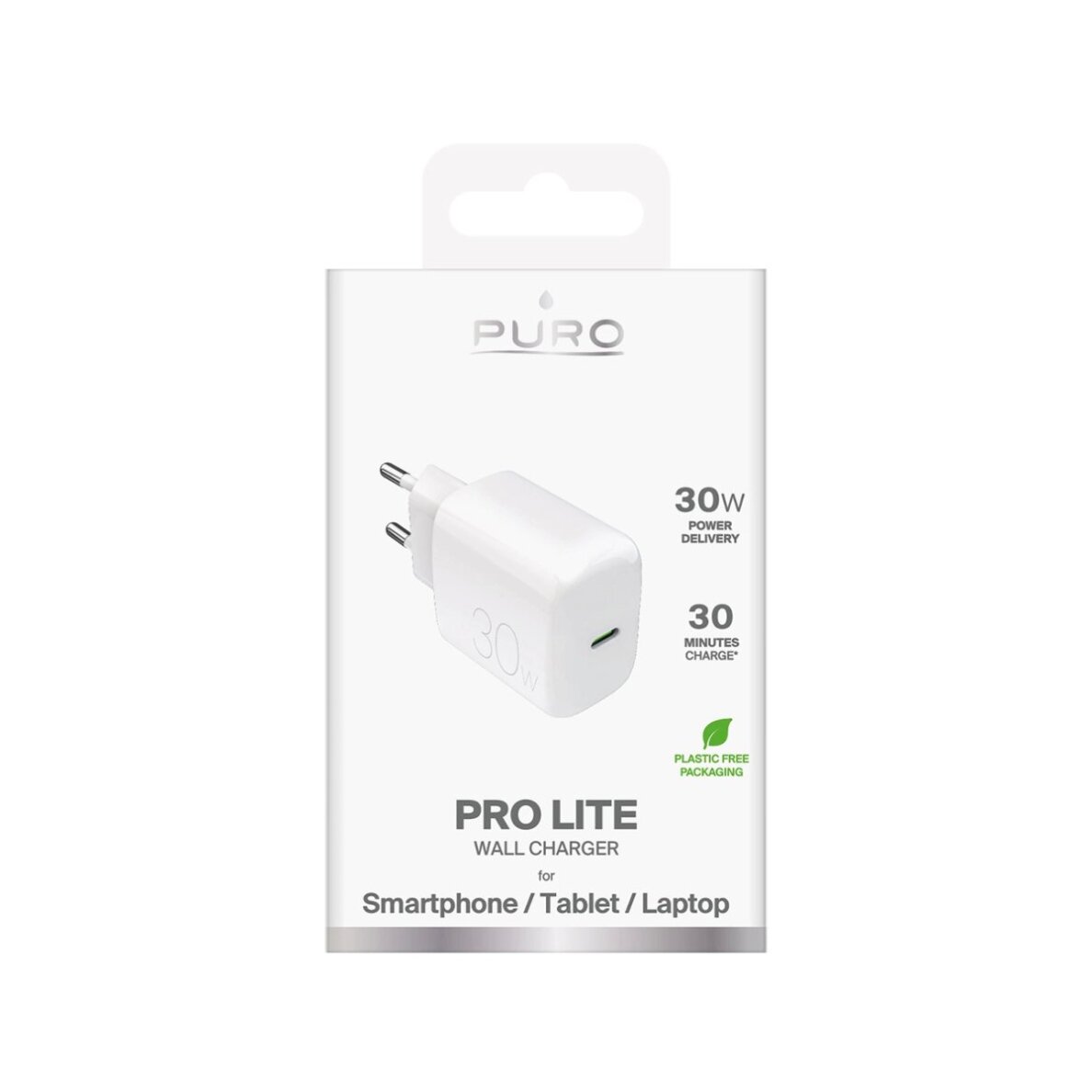 Sieninis įkroviklis Puro ProLite 30W USB-C – baltas 1