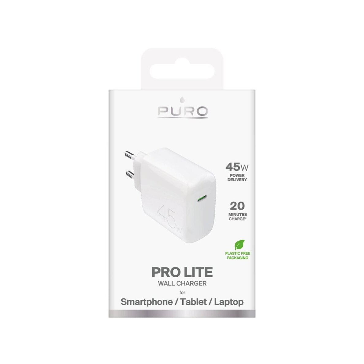 Sieninis įkroviklis Puro ProLite 45W USB-C – baltas 1