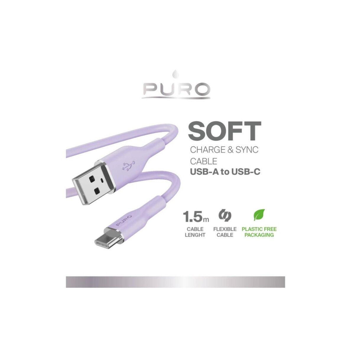 Laidas Puro Soft USB-A – USB-C 1.5m – violetinis 1