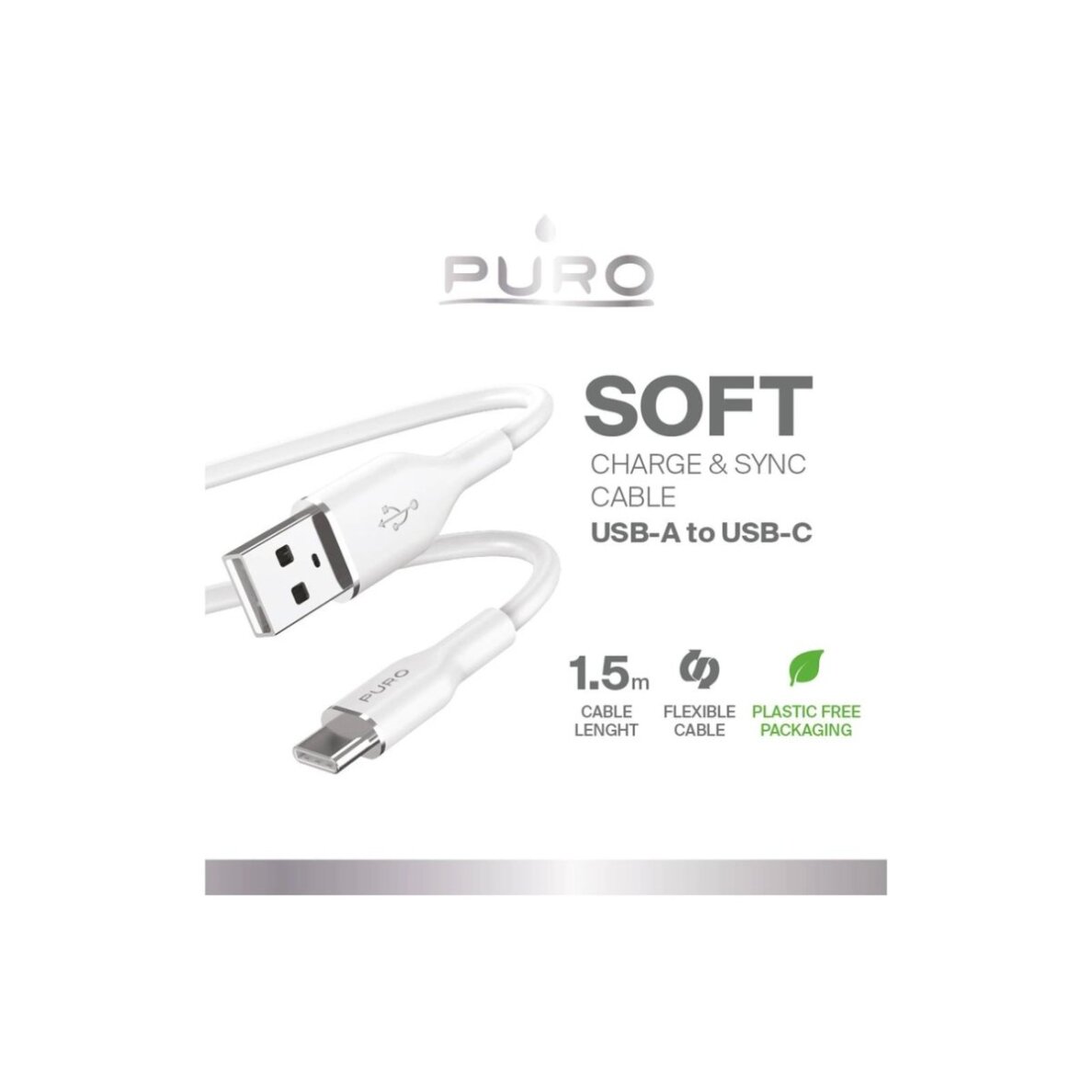 Laidas Puro Soft USB-A – USB-C 1.5m – baltas 1