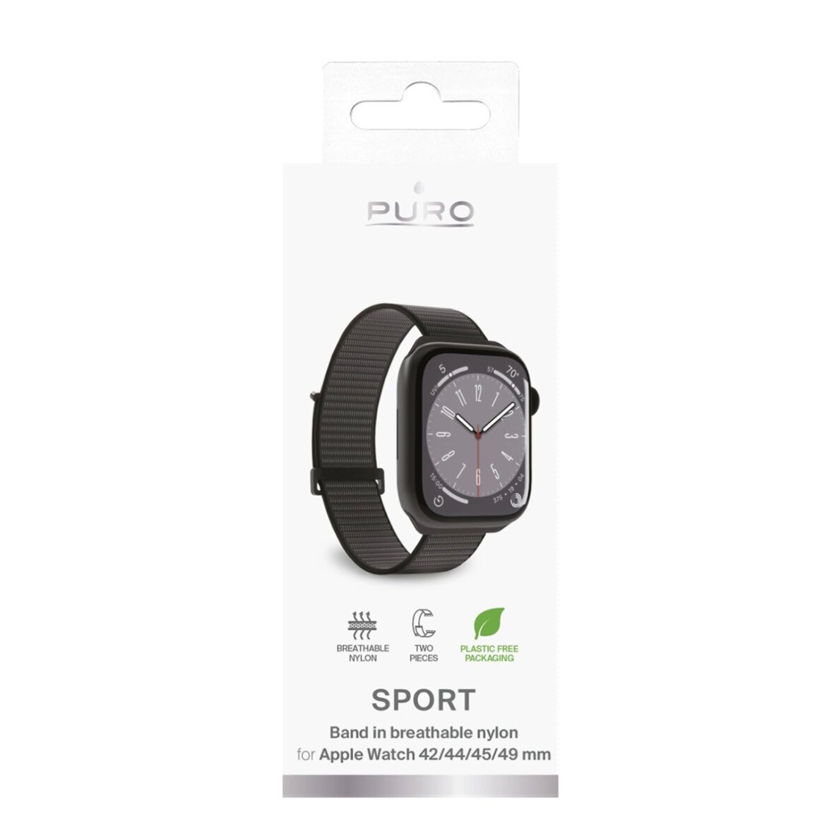Dirželis Puro Sport Nailon Apple Watch 42 / 44 / 45 / 49 mm – juodas 1