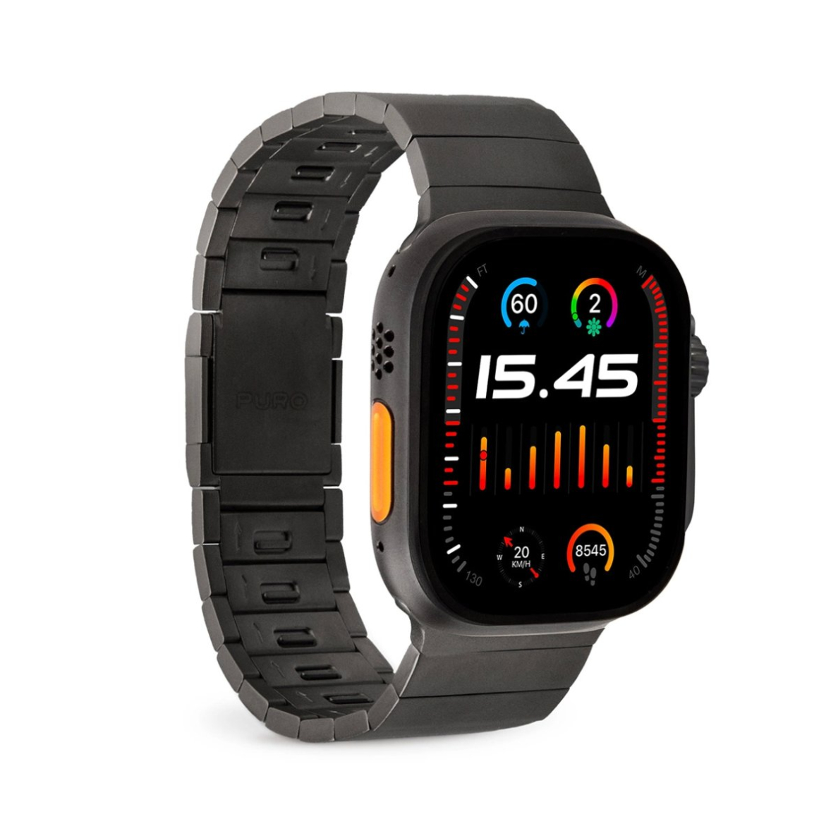 Apple Watch 42/44/45/49mm Puro TITAN nerūdijančio plieno dirželis - juodas 1 Apple Watch 42/44/45/49mm Puro TITAN nerūdijančio plieno dirželis - juodas 1