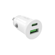 Automobilinis įkroviklis Puro Pro Lite 1x USB-A + 1x USB-C Power Delivery 20W – baltas