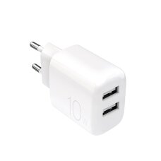 Sieninis įkroviklis Puro ProLite 10W 2x USB-A – baltas