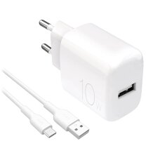 Sieninis įkroviklis Puro ProLite 10W USB-A + USB-A – USB-C laidas 1.2m – baltas