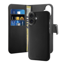 iPhone 16 Plus – Puro Wallet Detachable MagSafe 2in1 PU odinis dėklas su atvartu ir pinigine - Juodas