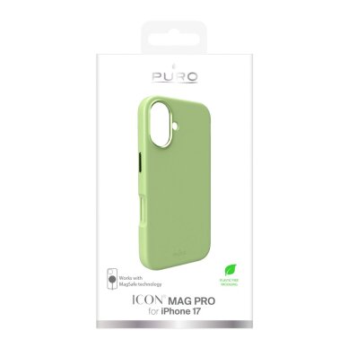 iPhone 17 Pure Icon Mag Pro silikoninis dėklas su MagSafe, apsauga kamerai ir aliuminio mygtukai – žalias 1