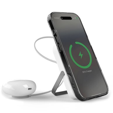 Išorinė baterija Powerbank Puro 10000mAh belaidė MagSafe su aliuminio stovu – balta 1