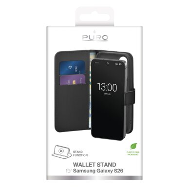 Samsung Galaxy S26 Puro Eco-Leather Wallet dėklas – juodas 1