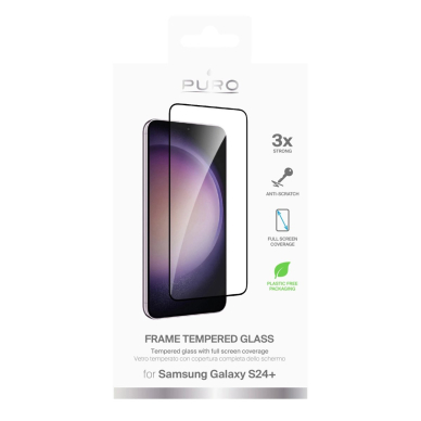 Puro Frame grūdintas stiklas su juodu rėmeliu skirtas Samsung Galaxy S25+ / S24+ 1