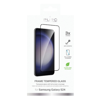 Puro Frame grūdintas stiklas su juodu rėmeliu skirtas Samsung Galaxy S25 / S24 1