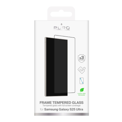Puro Frame grūdintas stiklas su juodu rėmeliu skirtas Samsung Galaxy S25 Ultra 1