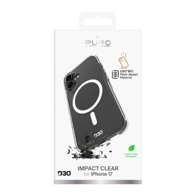 iPhone 17 Puro Impact Clear D3O TPU+PC dėklas su MagSafe – skaidrus 1
