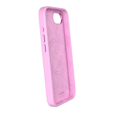 Puro Liquid Silicon Cover "ICON MAG PRO" with Magsafe, metal buttons and camera ring skirtas iPhone 16E, Rožinis 1