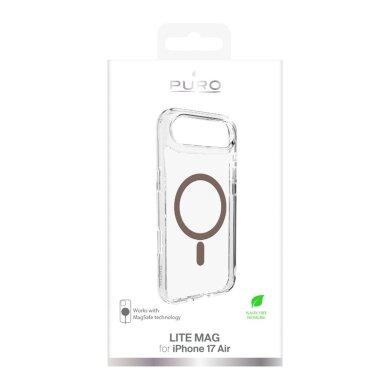 iPhone 17 Air dėklas Puro Lite Mag TPU+PC MagSafe – permatomas su rudu žiedu 1 iPhone 17 Air dėklas Puro Lite Mag TPU+PC MagSafe – permatomas su rudu žiedu 1