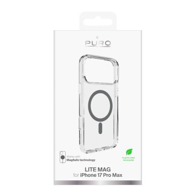 iPhone 17 Pro Max Puro Lite Mag TPU+PC dėklas su MagSafe – permatomas su pilku rėmeliu 1 iPhone 17 Pro Max Puro Lite Mag TPU+PC dėklas su MagSafe – permatomas su pilku rėmeliu 1