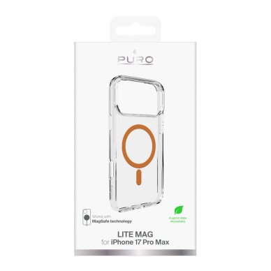 iPhone 17 Pro Max Puro Lite Mag TPU+PC dėklas su MagSafe palaikymu - permatomas su oranžiniu rėmeliu 1