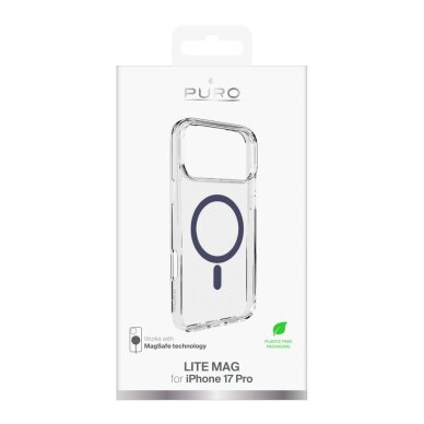 iPhone 17 Pro Puro Lite Mag TPU+PC dėklas su MagSafe – permatomas su mėlynu rėmeliu 1