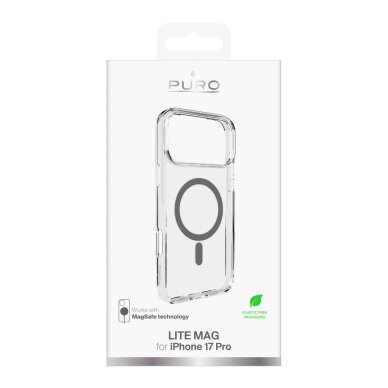 iPhone 17 Pro Puro Lite Mag TPU+PC dėklas su MagSafe palaikymu - permatomas su pilku rėmeliu 1