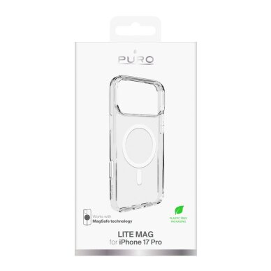 iPhone 17 Pro Puro Lite Mag TPU+PC dėklas su MagSafe – skaidrus su baltu žiedu 1