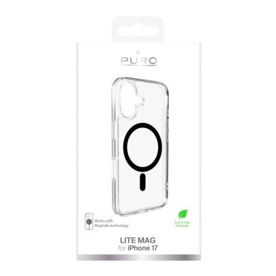 iPhone 17 dėklas Puro Lite Mag TPU+PC MagSafe – permatomas su juodu žiedu 1 iPhone 17 dėklas Puro Lite Mag TPU+PC MagSafe – permatomas su juodu žiedu 1