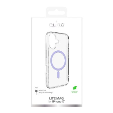 iPhone 17 Puro Lite Mag TPU+PC dėklas su MagSafe – permatomas su rožiniu rėmeliu 1