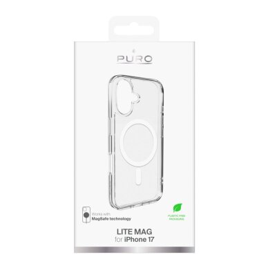 iPhone 17 dėklas Puro Lite Mag TPU+PC MagSafe – permatomas su baltu žiedu 1 iPhone 17 dėklas Puro Lite Mag TPU+PC MagSafe – permatomas su baltu žiedu 1