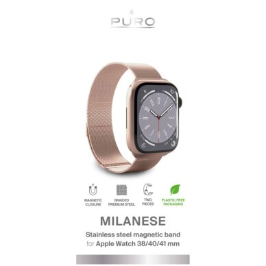 Dirželis Puro Milanese Nerūdijančio plieno Apple Watch 38 / 40 / 41 mm – rožinis 1 Dirželis Puro Milanese Nerūdijančio plieno Apple Watch 38 / 40 / 41 mm – rožinis 1
