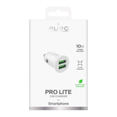 Automobilinis įkroviklis Puro Pro Lite 2x USB-A 10W – baltas 1 Automobilinis įkroviklis Puro Pro Lite 2x USB-A 10W – baltas 1