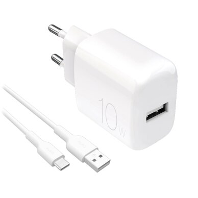 Sieninis įkroviklis Puro ProLite 10W USB-A + USB-A – USB-C laidas 1.2m – baltas Sieninis įkroviklis Puro ProLite 10W USB-A + USB-A – USB-C laidas 1.2m – baltas
