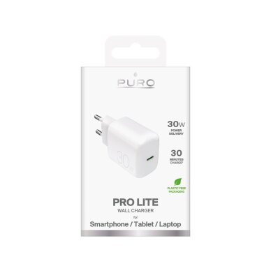 Sieninis įkroviklis Puro ProLite 30W USB-C – baltas 1 Sieninis įkroviklis Puro ProLite 30W USB-C – baltas 1