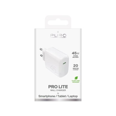 Sieninis įkroviklis Puro ProLite 45W USB-C – baltas 1 Sieninis įkroviklis Puro ProLite 45W USB-C – baltas 1