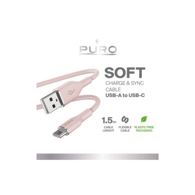 Laidas Puro Soft USB-A – USB-C 1.5m – rožinis 1 Laidas Puro Soft USB-A – USB-C 1.5m – rožinis 1