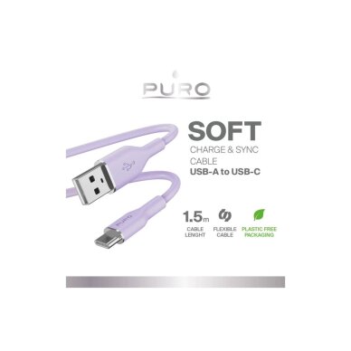 Laidas Puro Soft USB-A – USB-C 1.5m – violetinis 1