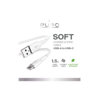 Laidas Puro Soft USB-A – USB-C 1.5m – baltas 1