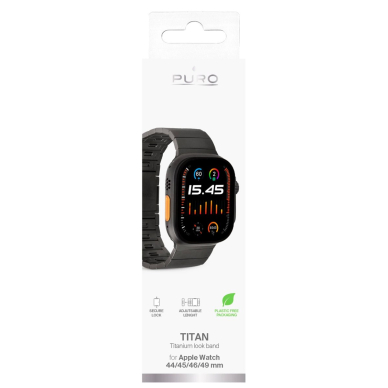 Apple Watch 42/44/45/49mm Puro TITAN nerūdijančio plieno dirželis - juodas 3