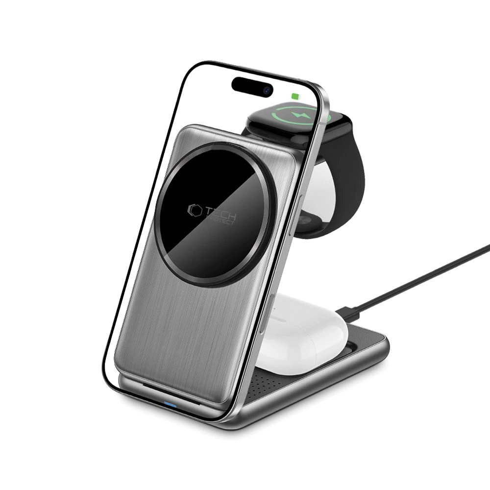 Įkroviklis QI15W-A42 3in1 indukcinis su MagSafe, skirtas Apple įrenginiams – pilkas 1 Įkroviklis QI15W-A42 3in1 indukcinis su MagSafe, skirtas Apple įrenginiams – pilkas 1