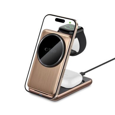 Įkroviklis QI15W-A42 3in1 indukcinis su MagSafe, skirtas Apple įrenginiams – auksinis 1