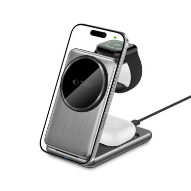 Įkroviklis QI15W-A42 3in1 indukcinis su MagSafe, skirtas Apple įrenginiams – pilkas 1 Įkroviklis QI15W-A42 3in1 indukcinis su MagSafe, skirtas Apple įrenginiams – pilkas 1